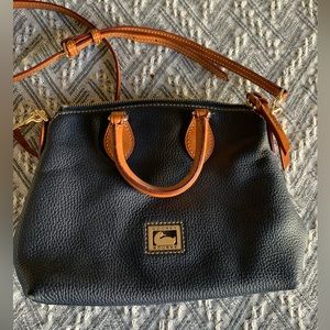 Dooney and Bourke Navy and tan crossbody satchel